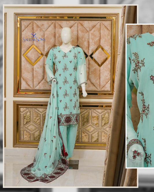 4pc - Stitched Embroidered Chiffon Luxury Suit