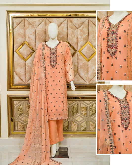 4pc - Stitched Embroidered Chiffon Luxury Suit