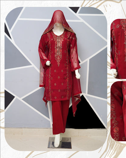 4pc - Stitched Embroidered Chiffon Luxury Suit