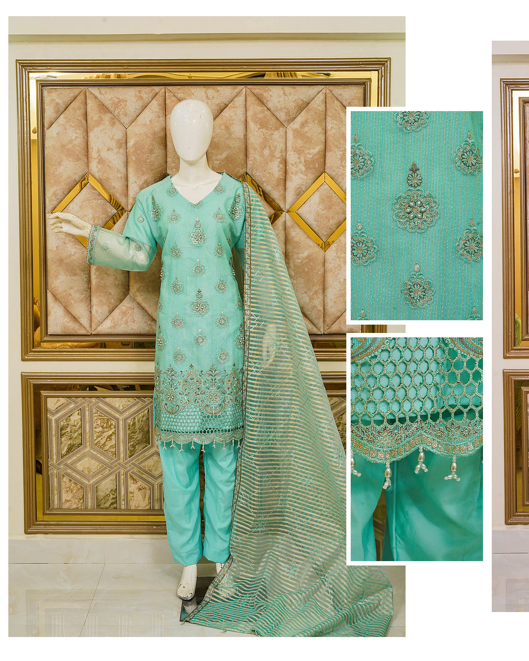 4pc - Stitched Embroidered Fancy Organza Luxury Suit