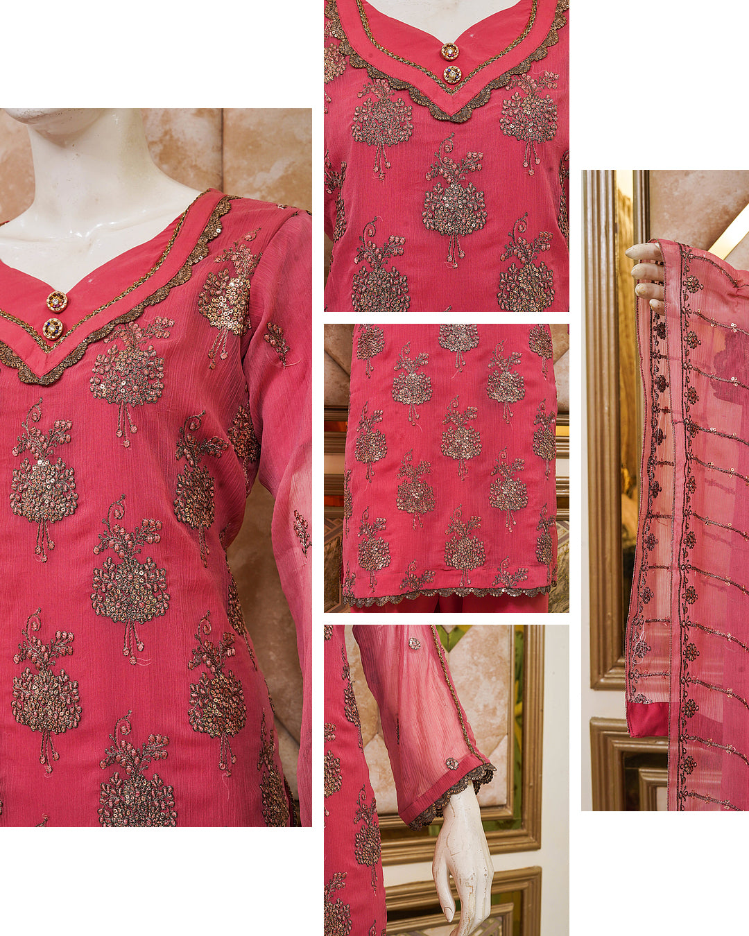 4pc - Stitched Embroidered Chiffon Luxury Suit