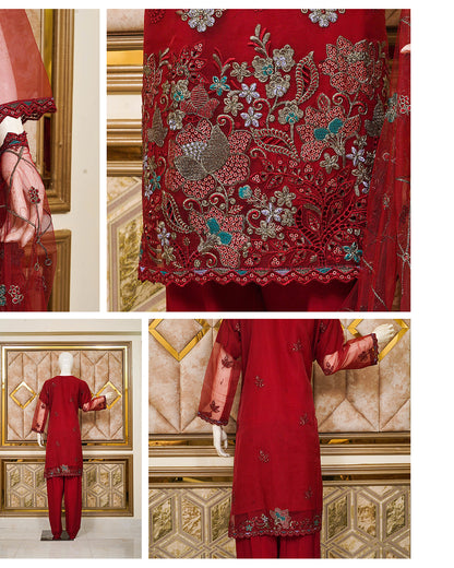 4PC - STITCHED EMBROIDERED ORGANZA LUXURY SUIT