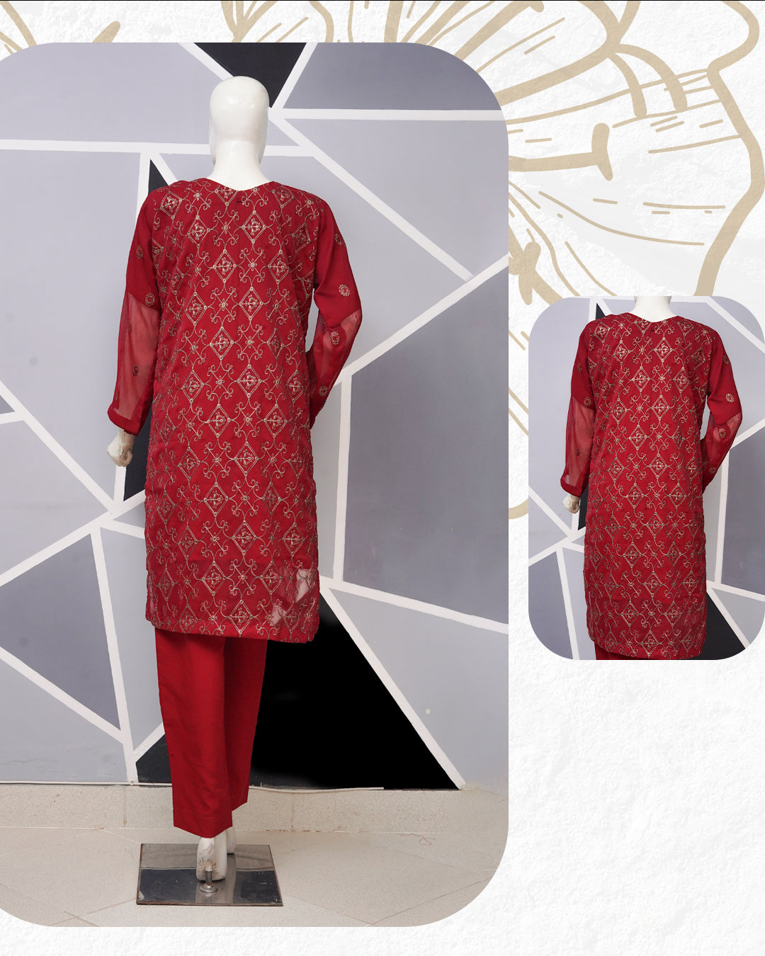 4pc - Stitched Embroidered Chiffon Luxury Suit