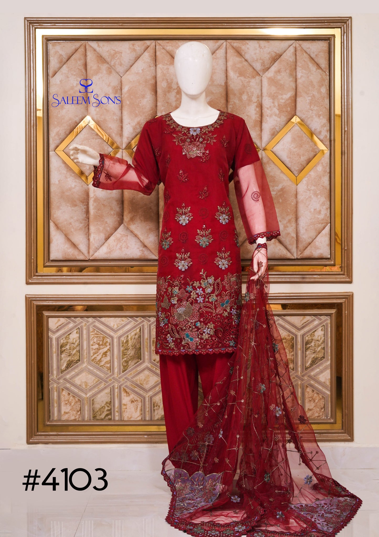 4PC - STITCHED EMBROIDERED ORGANZA LUXURY SUIT