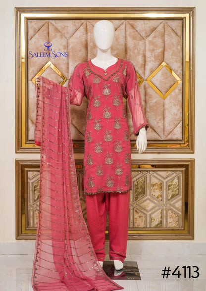 4pc - Stitched Embroidered Chiffon Luxury Suit