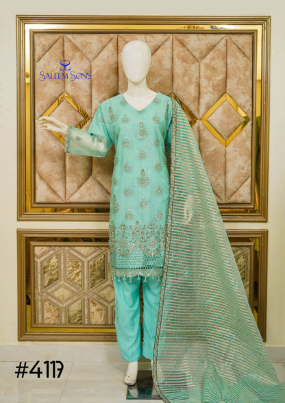 4pc - Stitched Embroidered Fancy Organza Luxury Suit