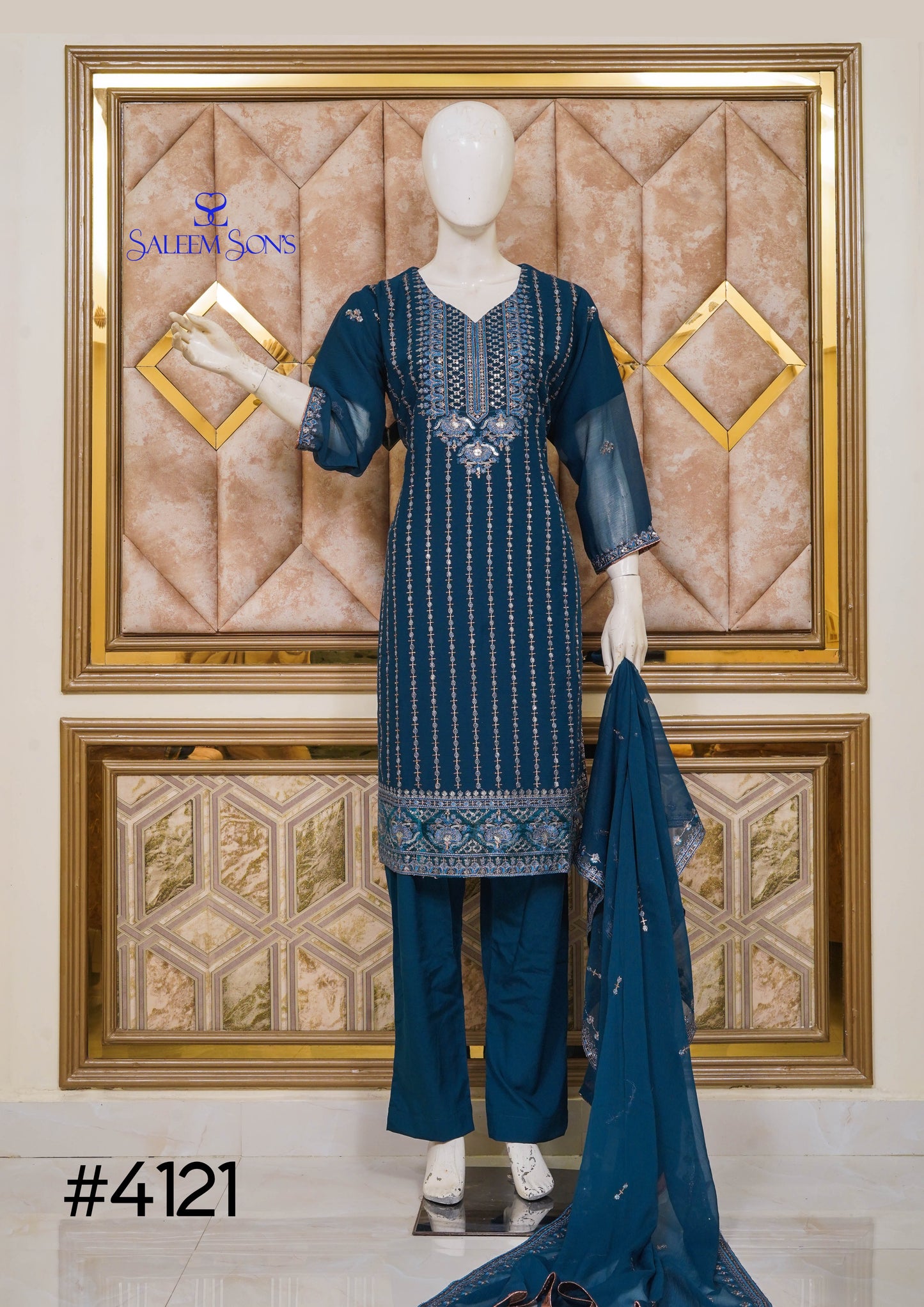 4pc - Stitched Embroidered Chiffon Luxury Suit