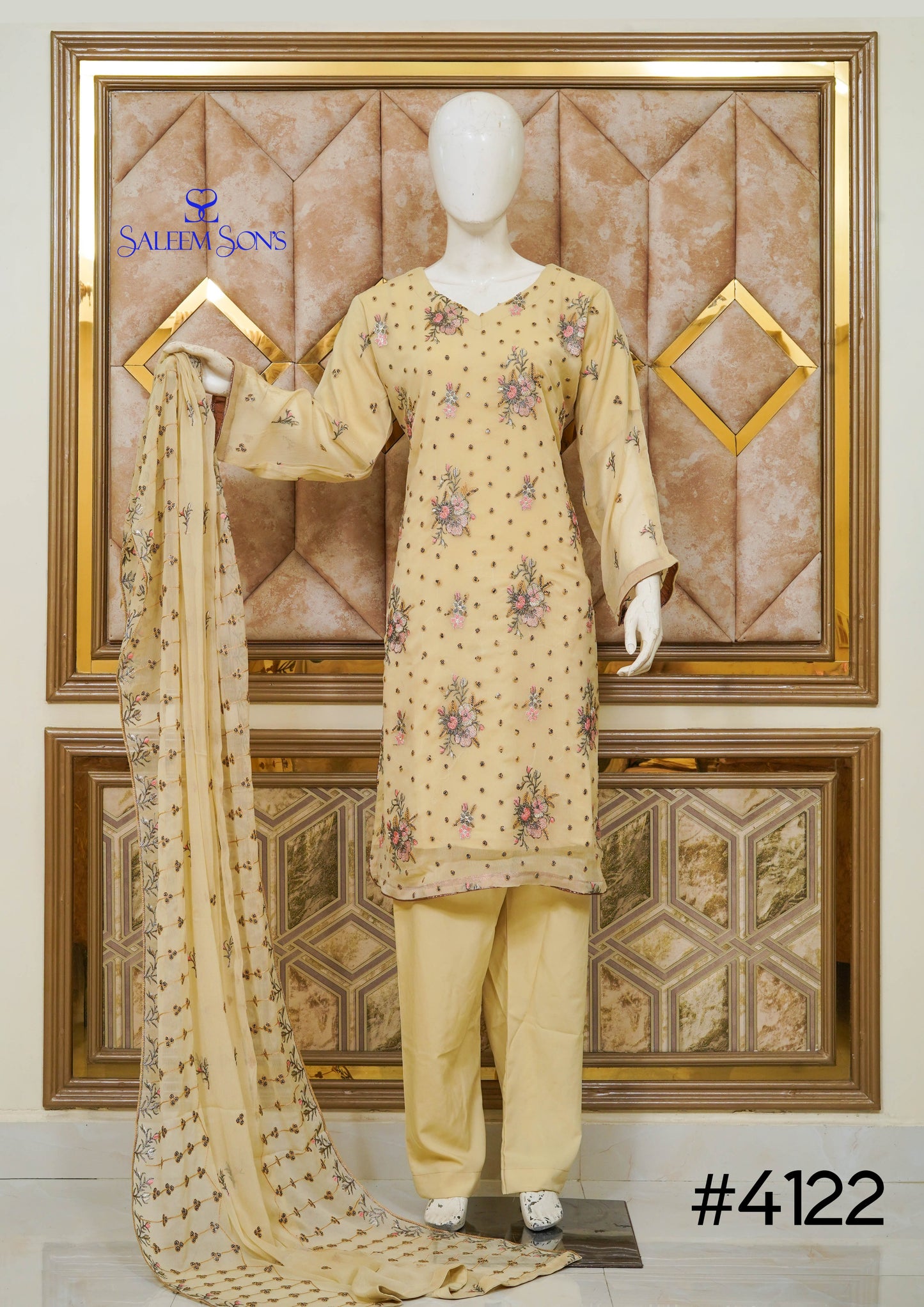 4pc - Stitched Embroidered Chiffon Luxury Suit