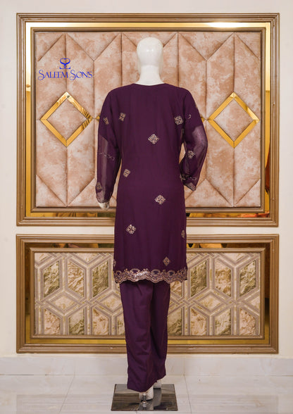 4pc - Stitched Embroidered Chiffon Luxury Suit