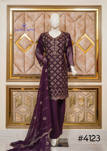 4pc - Stitched Embroidered Chiffon Luxury Suit