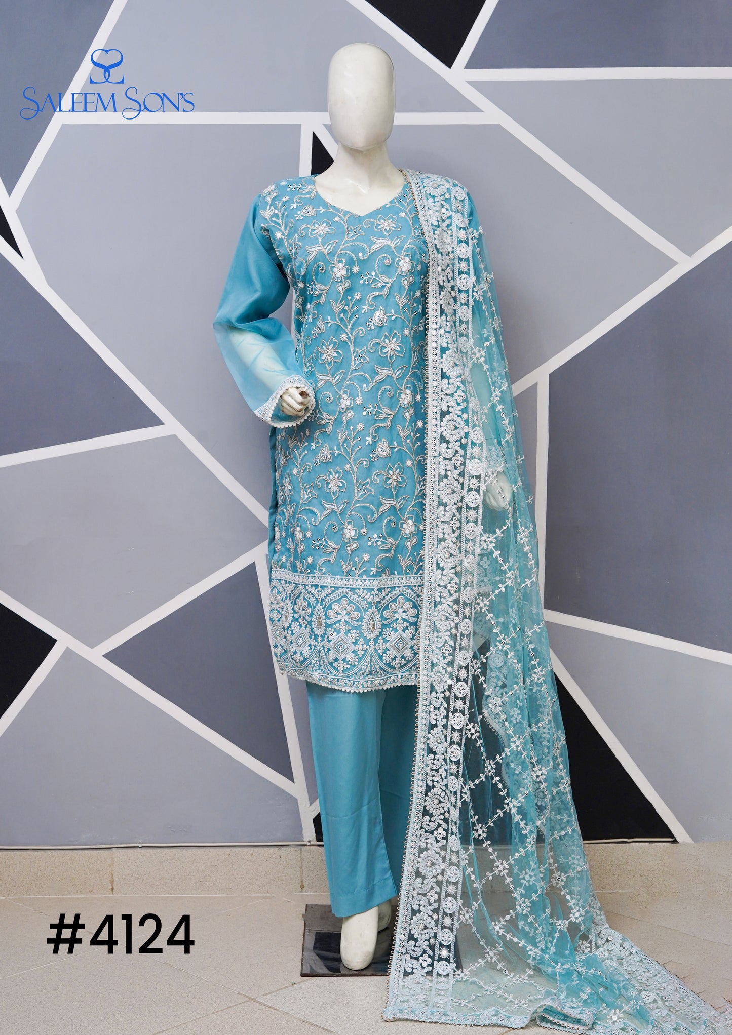 4pc - Stitched Embroidered Organza Net Luxury Suit