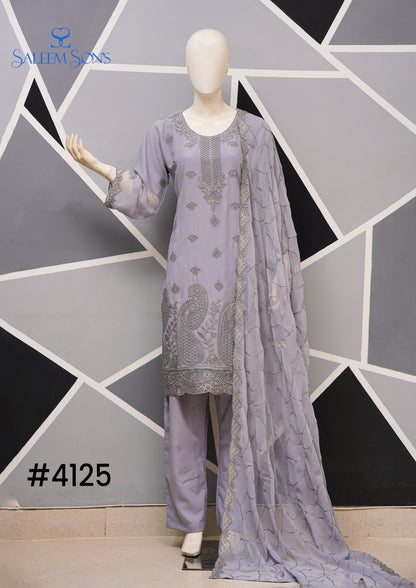 4pc - Stitched Embroidered Chiffon Luxury Suit