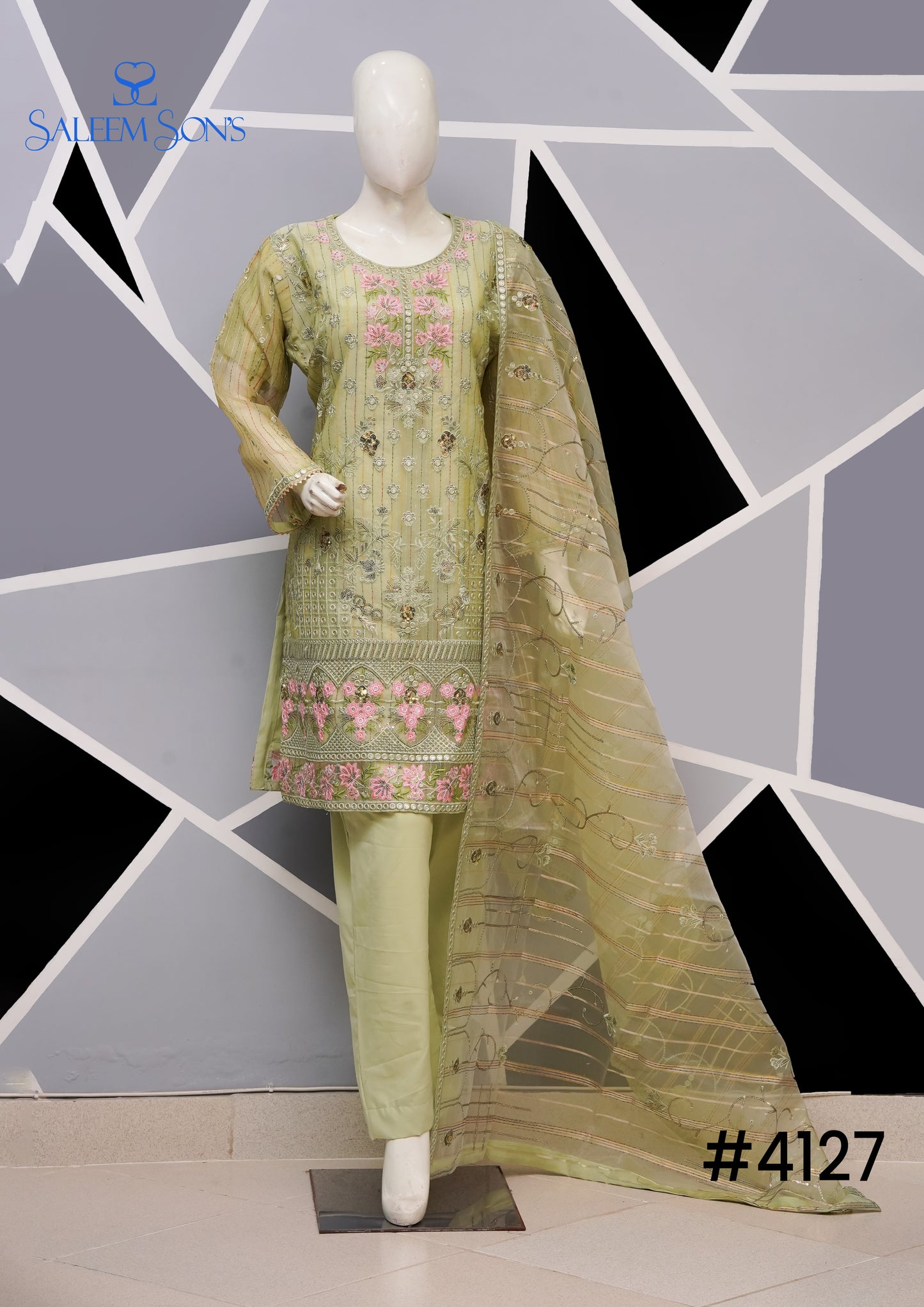 4pc - Stitched Embroidered Fancy Organza Luxury Suit