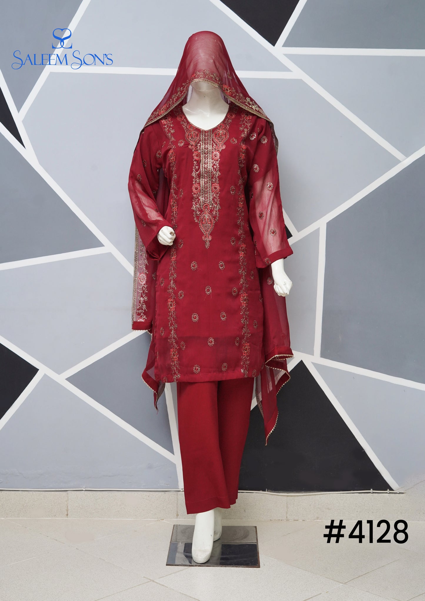 4pc - Stitched Embroidered Chiffon Luxury Suit