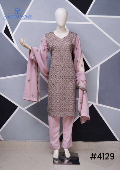 4pc - Stitched Embroidered Chiffon Luxury Suit