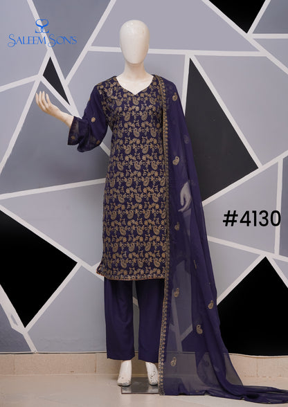 4pc - Stitched Embroidered Chiffon Luxury Suit