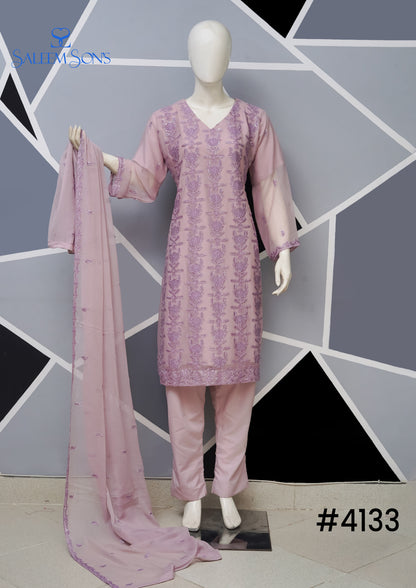 4pc - Stitched Embroidered Chiffon Luxury Suit