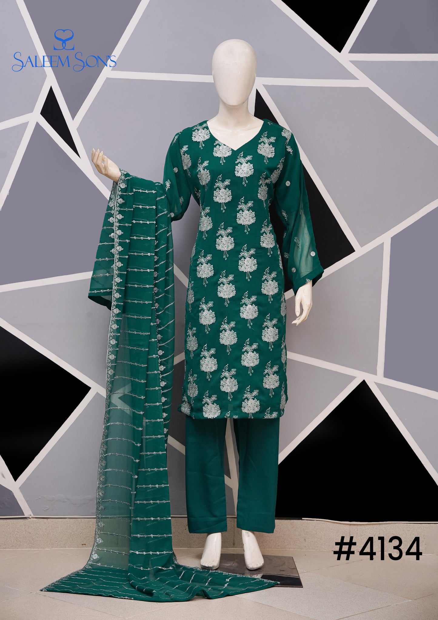 4pc - Stitched Embroidered Chiffon Luxury Suit