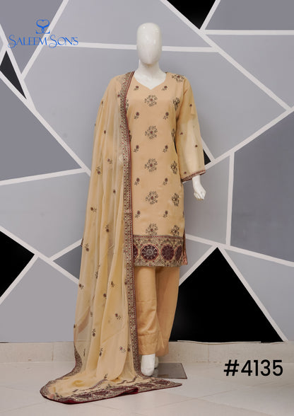 4pc - Stitched Embroidered Chiffon Luxury Suit