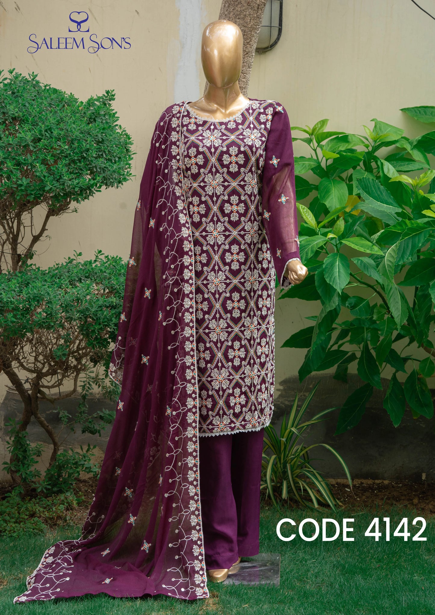 4pc - Stitched Embroidered Chiffon Luxury Suit