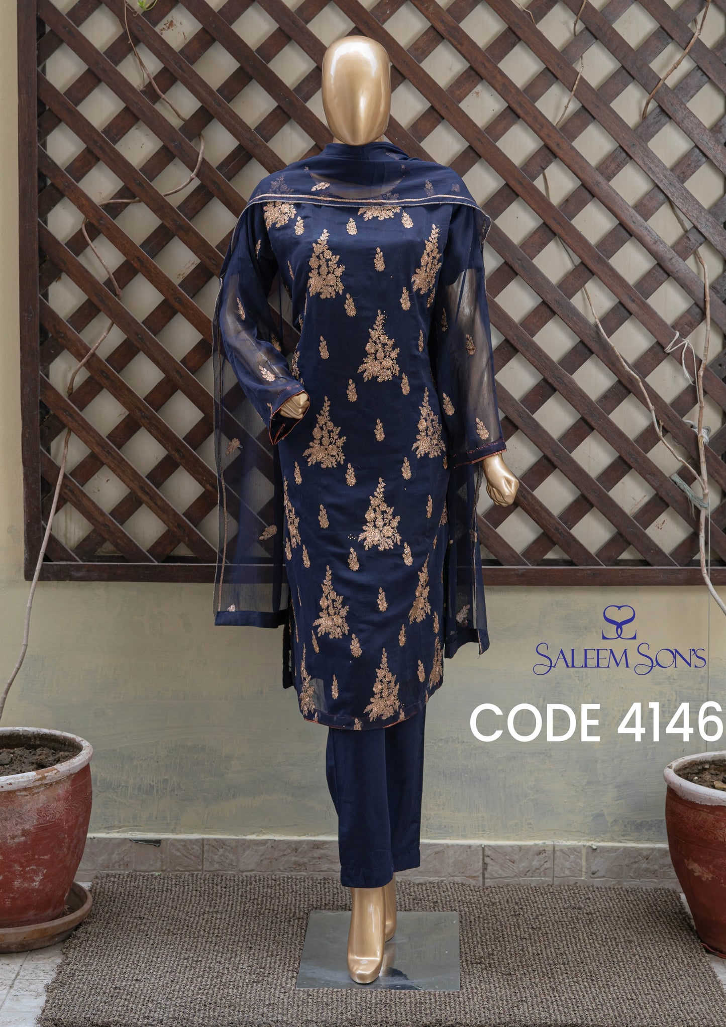 4pc - Stitched Embroidered Chiffon Luxury Suit