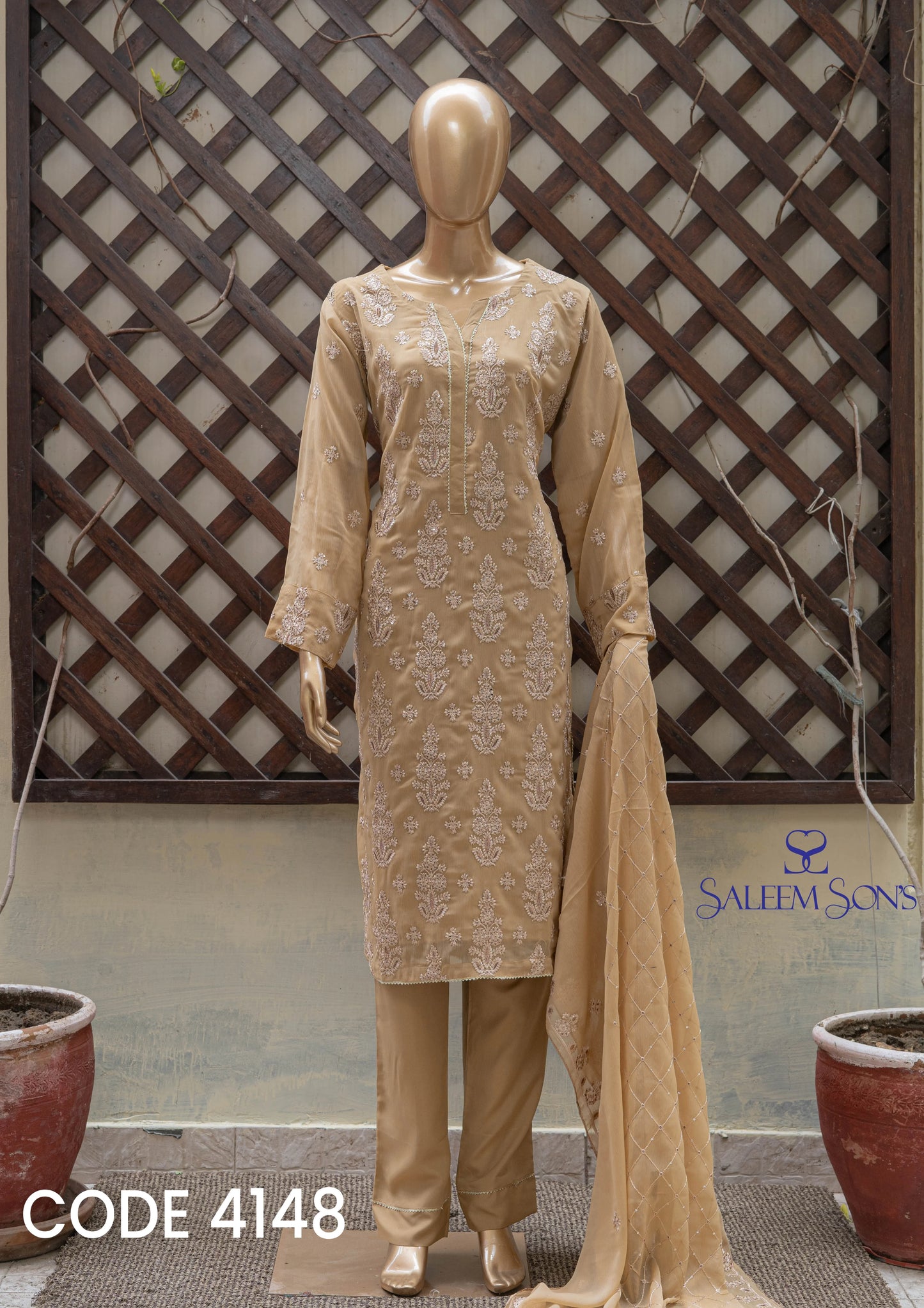 4pc - Stitched Embroidered Chiffon Luxury Suit