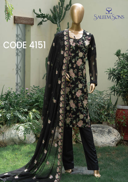 4pc - Stitched Embroidered Chiffon Luxury Suit