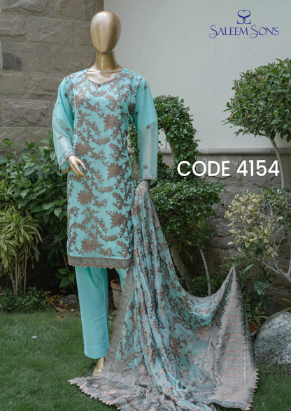 4pc - Stitched Embroidered Chiffon Luxury Suit