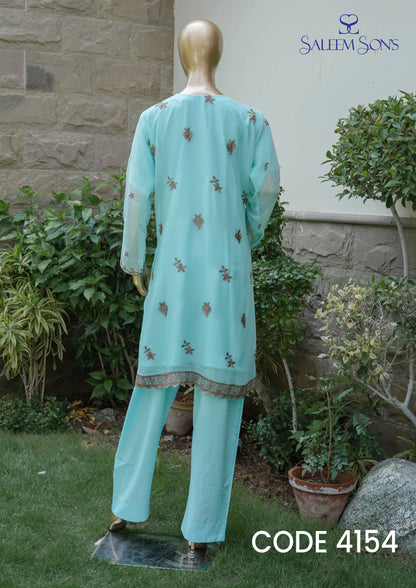 4pc - Stitched Embroidered Chiffon Luxury Suit