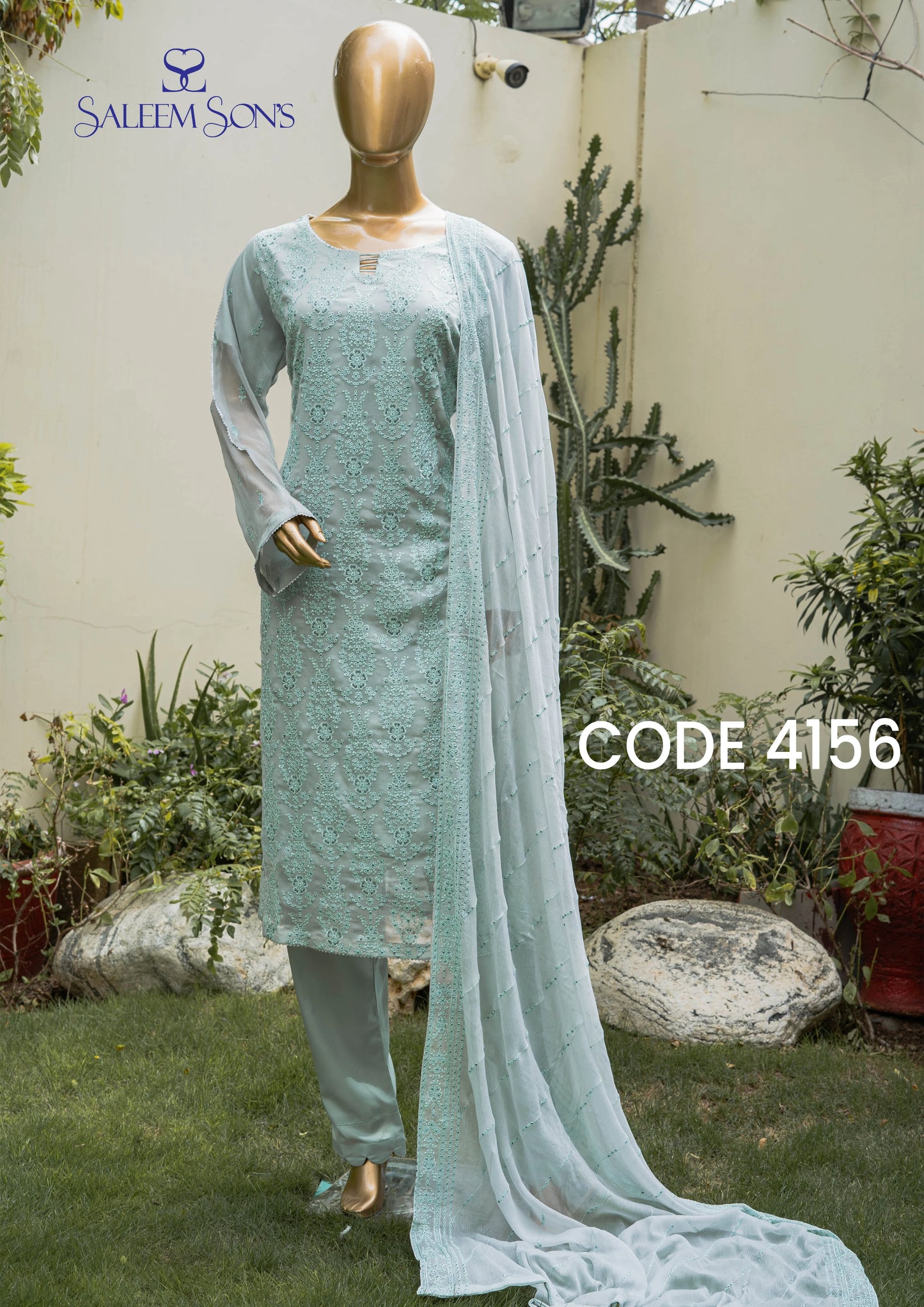 4pc - Stitched Embroidered Chiffon Luxury Suit