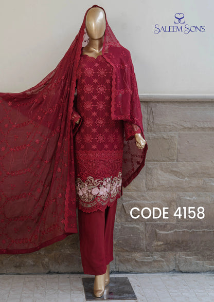 4pc - Stitched Embroidered Chiffon Luxury Suit