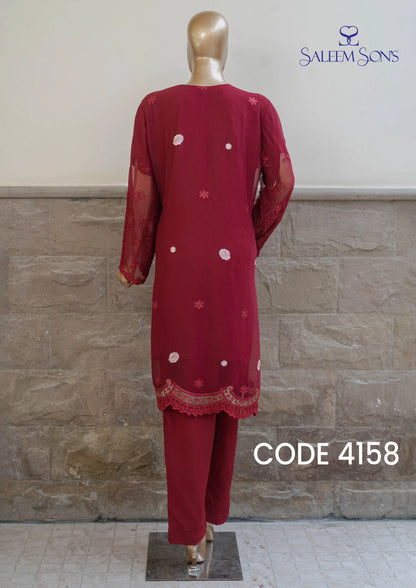 4pc - Stitched Embroidered Chiffon Luxury Suit