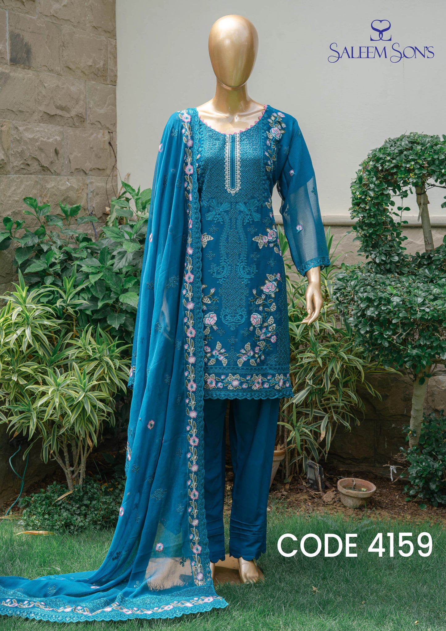 4pc - Stitched Embroidered Chiffon Luxury Suit