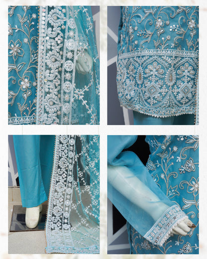 4pc - Stitched Embroidered Organza Net Luxury Suit