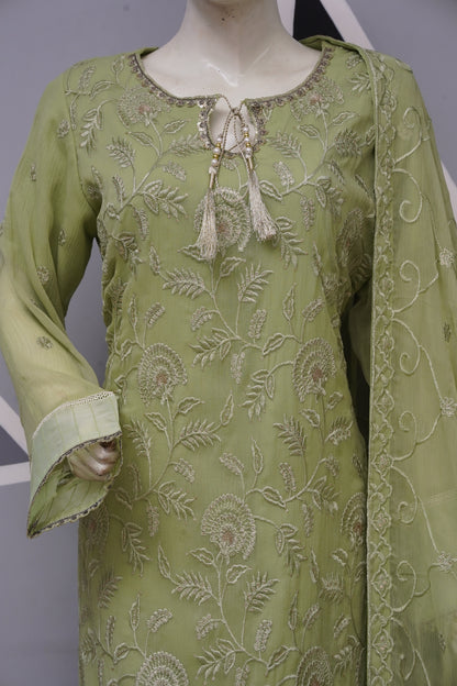 4PC - STITCHED EMBROIDERED CHIFFON SUIT