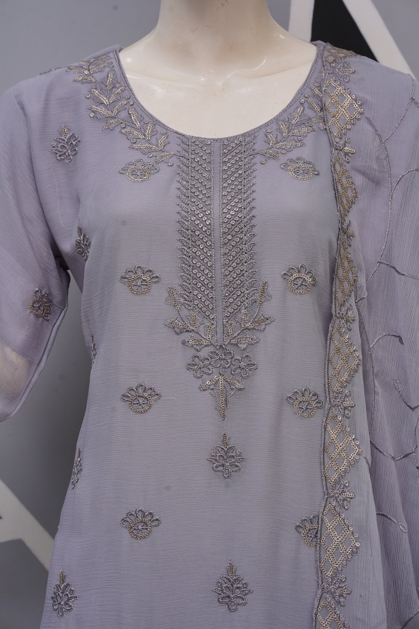 4pc - Stitched Embroidered Chiffon Luxury Suit