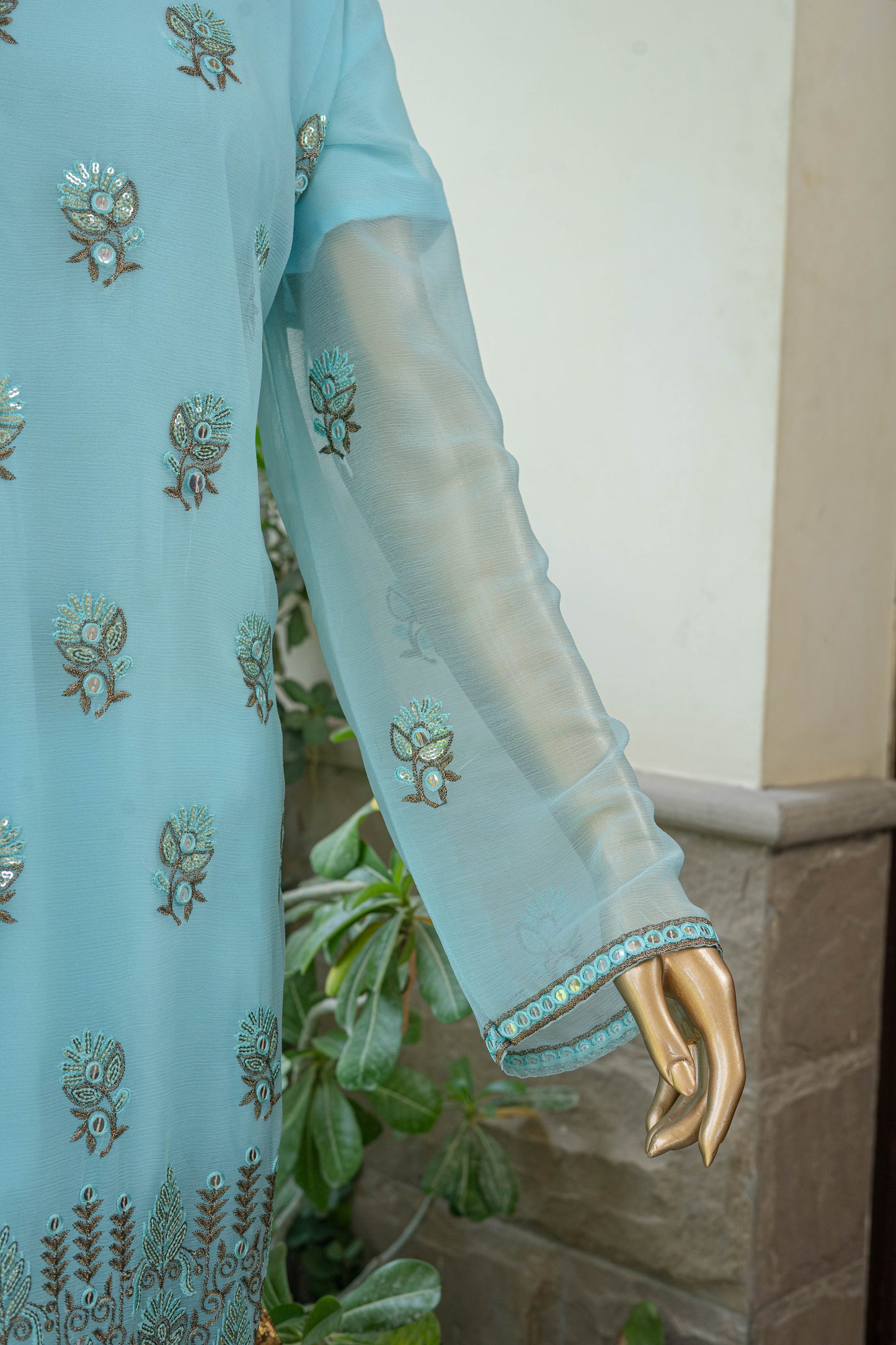 4pc - Stitched Embroidered Chiffon Luxury Suit