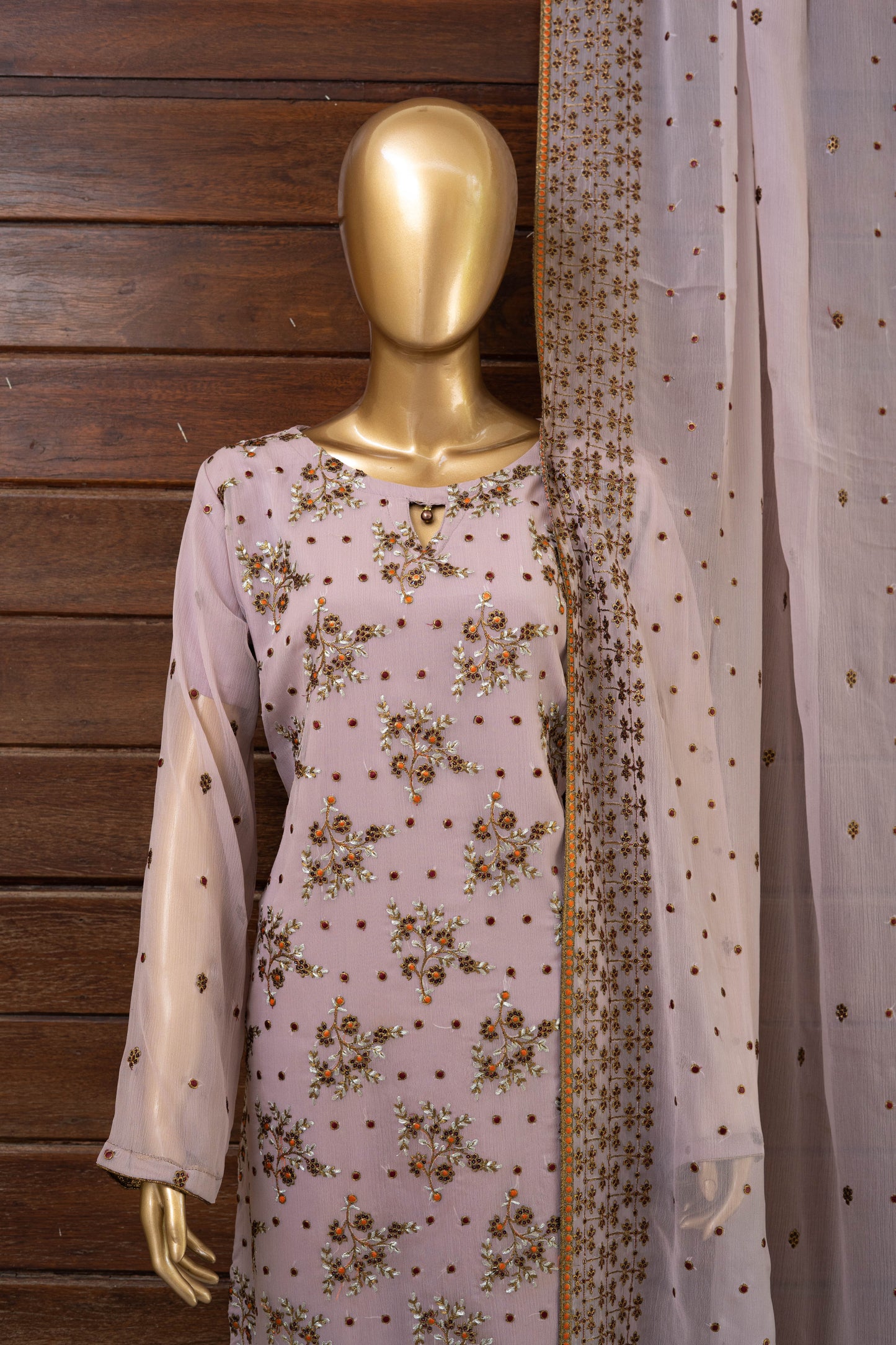 4pc - Stitched Embroidered Chiffon Luxury Suit