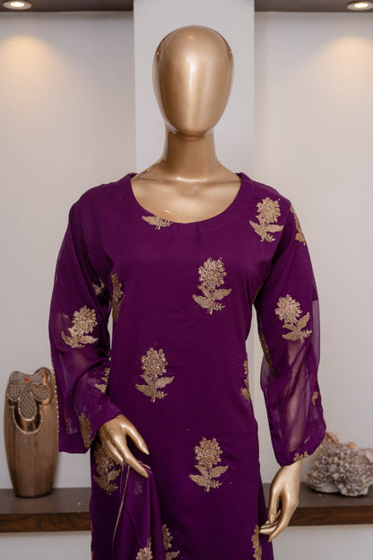 4pc - Stitched Embroidered Chiffon Luxury Suit