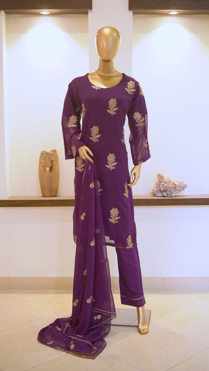 4pc - Stitched Embroidered Chiffon Luxury Suit