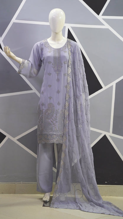 4pc - Stitched Embroidered Chiffon Luxury Suit