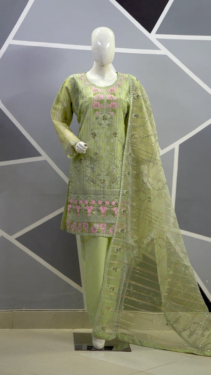 4pc - Stitched Embroidered Fancy Organza Luxury Suit