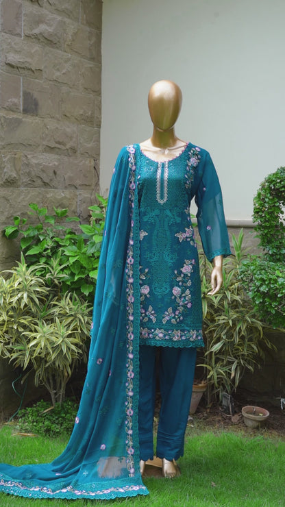 4pc - Stitched Embroidered Chiffon Luxury Suit