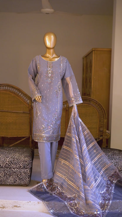 4pc - Stitched Embroidered Fancy Organza Luxury Suit