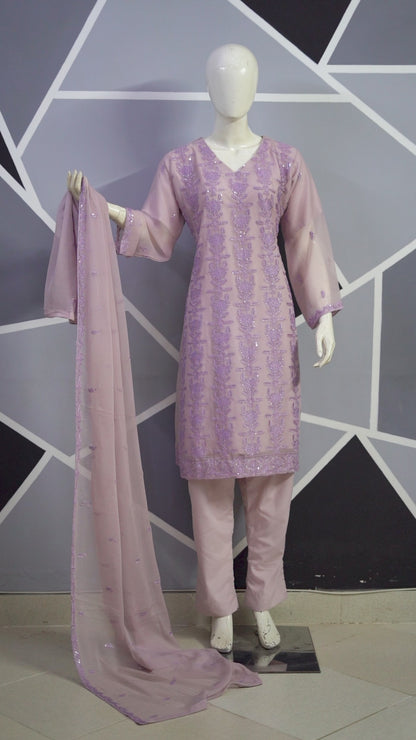 4pc - Stitched Embroidered Chiffon Luxury Suit