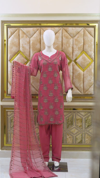 4pc - Stitched Embroidered Chiffon Luxury Suit