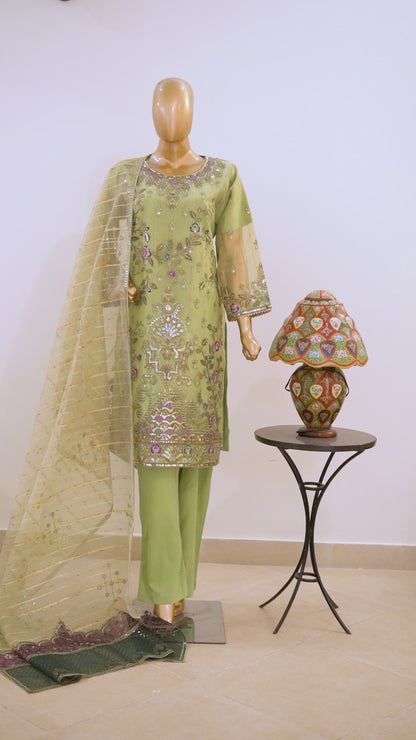 4pc - Stitched Embroidered Fancy Organza Luxury Suit