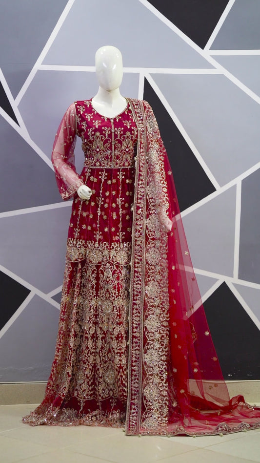 4pc - Semi Stitched Zari Net Luxury Lehenga