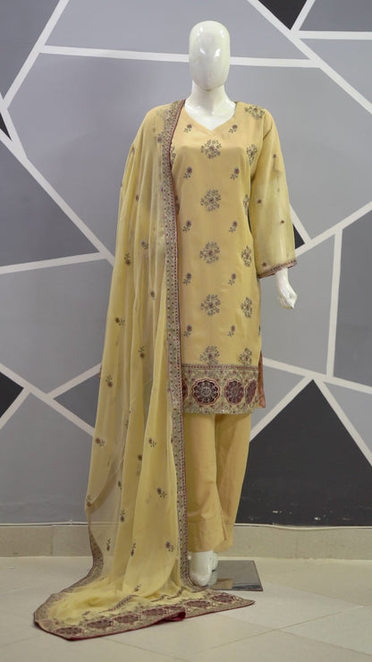 4pc - Stitched Embroidered Chiffon Luxury Suit