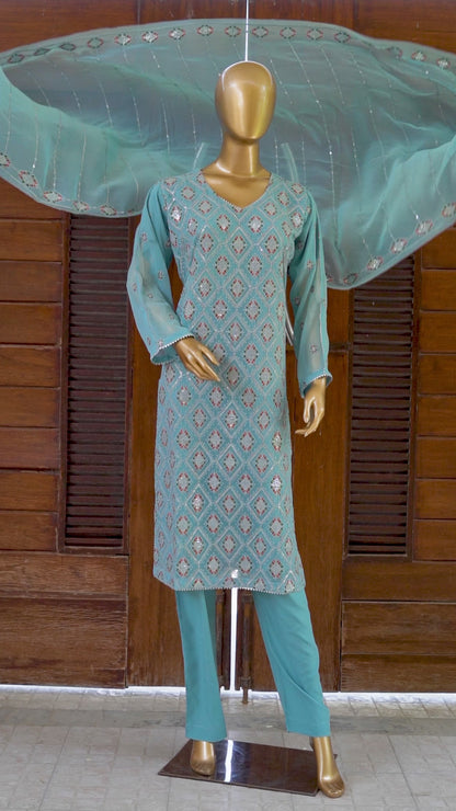 4pc - Stitched Embroidered Chiffon Luxury Suit